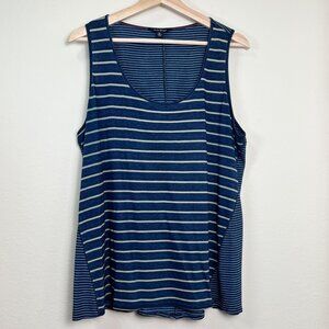 LUCKY BRAND Blue & Beige Striped Sleeveless Cotton Tank Top Women's XL